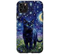Custodia per iPhone 11 Pro Max Black Cat Night Glow Stars and Moon Opera d'arte