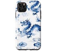 Custodia per iPhone 11 Pro Max Blu Cinese Drago Cinese Acquarello Arte - Asiatico Fortunato