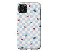 Custodia per iPhone 11 Pro Max Blu Gingham Cherry Mirtillo Picnic Coquette Estetica