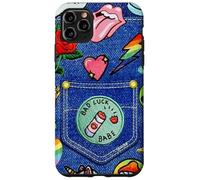 Custodia per iPhone 11 Pro Max Blue Denim Patch Pattern Bad Luck Babe 90s Design Estetico