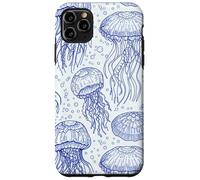 Custodia per iPhone 11 Pro Max Blue Jellyfish Ocean Pattern Aquatic Marine Life