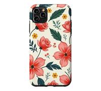 Custodia per iPhone 11 Pro Max Bold Teal verde foglie rosso rosa fiori floreali