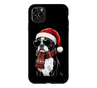 Custodia per iPhone 11 Pro Max Boston Terrier Dog Bostie Santa Hat Plaid sciarpa occhiali da sole