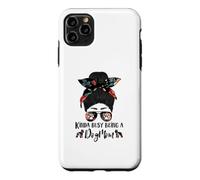 Custodia per iPhone 11 Pro Max Boston Terrier Kinda Busy Being A Dog Mom Messy Bun