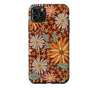 Custodia per iPhone 11 Pro Max Brown Flowers Meadow Floral Retro Groovy Aesthetic Women