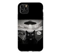 Custodia per iPhone 11 Pro Max Bruh Black Cat Selfie UFO Astronave Aliena Meme Paranormale
