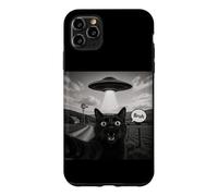 Custodia per iPhone 11 Pro Max Bruh Black Cat Selfie UFO Astronave Aliena Meme Paranormale