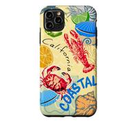 Custodia per iPhone 11 Pro Max California Coastal Seafood Collage Retro Beach Food Art