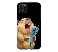 Custodia per iPhone 11 Pro Max Carino Karaoke Capybara con microfono per cantante divertente