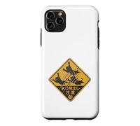 Custodia per iPhone 11 Pro Max Cartello retrò giapponese con gatto che attraversa la scritta "Caution Leaping Cats
