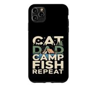 Custodia per iPhone 11 Pro Max Cat Dad Camp Fish Repeat divertente scena di campeggio