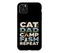 Custodia per iPhone 11 Pro Max Cat Dad Camp Fish Repeat divertente scena di campeggio