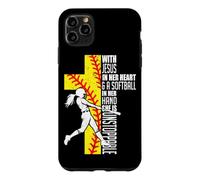 Custodia per iPhone 11 Pro Max Con Gesù nel suo cuore e un softball in mano cristiano