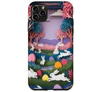 Custodia per iPhone 11 Pro Max Coniglio pasquale tagliato con carta, caccia alle uova
