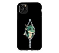 Custodia per iPhone 11 Pro Max Cute Baby Dragon Sbirciando Zipper Fantasy Creatura