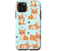 Custodia per iPhone 11 Pro Max Cute Corgi Dog with Paws Lover in Aqua Turquoise Pattern