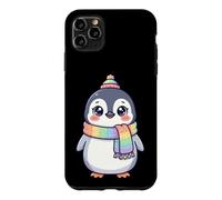 Custodia per iPhone 11 Pro Max Cute Kawaii Penguin Rainbow Beanie Scarf Winter