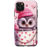 Custodia per iPhone 11 Pro Max Cute Owl Baby In Valentines Basket Pink Heart Pattern