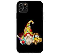 Custodia per iPhone 11 Pro Max Cute Teacher Gnome With Big Yellow Bus For School Bus Driver