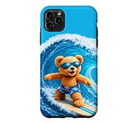 Custodia per iPhone 11 Pro Max Cute Teddy Bear Cavalcando le Onde Tavola Surf Forme Mania