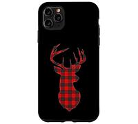 Custodia per iPhone 11 Pro Max Deer Plaid Red Reindeer Buck Christmas Xmas