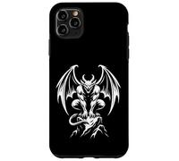 Custodia per iPhone 11 Pro Max Demone Gargoyle alato appollaiato su Rock Gothic Line Art icona