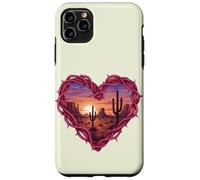 Custodia per iPhone 11 Pro Max Desert Heart Cactus Tramonto Southwest Romance Wall Art