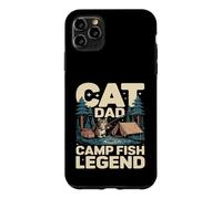 Custodia per iPhone 11 Pro Max Divertente scena da campeggio di Cat Dad Camp Fish Legend
