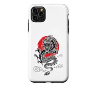 Custodia per iPhone 11 Pro Max Drago giapponese con tramonto rosso, amante dell'arte giapponese