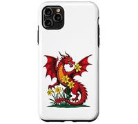 Custodia per iPhone 11 Pro Max Drago rosso tra i fiori di narciso