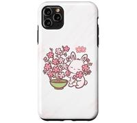 Custodia per iPhone 11 Pro Max Easter Bunny Pink Sakura Flower Cute Japanese Cherry Blossom