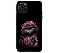Custodia per iPhone 11 Pro Max Elegante bicchiere da vino con ritratto di gatto, alla moda, con grafica in ambra