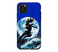 Custodia per iPhone 11 Pro Max Female Anime Ninja Warrior with Swords Under Full Moon