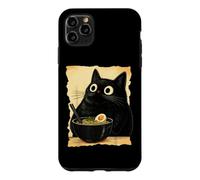 Custodia per iPhone 11 Pro Max Funny Black Fat Cat Eating Ramen Japanese Kawaii Anime