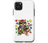 Custodia per iPhone 11 Pro Max Funny Cat Rockstar Autism Puzzle Consapevolezza dell'autismo