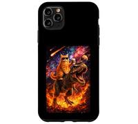 Custodia per iPhone 11 Pro Max Funny Coffee Orange Cat Riding T-Rex in Cosmic Galaxy UFO