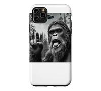 Custodia per iPhone 11 Pro Max Funny Sasquatch Bigfoot Rock On Selfie With UFO Alien