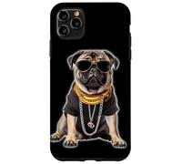 Custodia per iPhone 11 Pro Max Gangster Pug Hip Hop Cane con occhiali da sole e catena d'oro