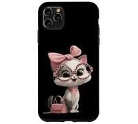 Custodia per iPhone 11 Pro Max Gattino Grigio Gatto Rosa Leopard Occhiali Glam Fashion Graphic