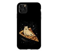 Custodia per iPhone 11 Pro Max Gatto che cavalca una fetta di pizza ai peperoni attraverso Galaxy Funny Space