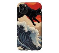 Custodia per iPhone 11 Pro Max Gatto giapponese che cammina sopra la grande onda Hokusai