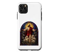 Custodia per iPhone 11 Pro Max Gesù Pastore Vetro Colorato Agnelli e Lupi Icona Arte