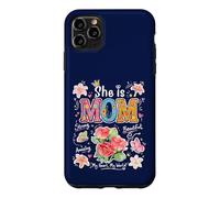Custodia per iPhone 11 Pro Max Grafica floreale con scritta in inglese "She Is Mom Cute Mama Mother's Day"
