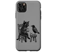 Custodia per iPhone 11 Pro Max Grafico circolare vintage con incisione di gatto corvo caffè tè amici