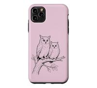 Custodia per iPhone 11 Pro Max Gufo Bird Watching Vintage Schizzo Grande Gufo Cornuto