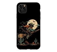 Custodia per iPhone 11 Pro Max Halloween strega gatto cowboy deserto luna scopa