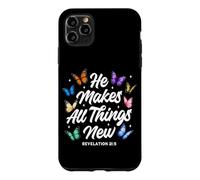 Custodia per iPhone 11 Pro Max He Makes All Things New Revelation Bibbia Verse Butterflies