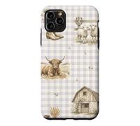 Custodia per iPhone 11 Pro Max Highland Mucca Pecora Rustico Fattoria Paese Acquerello