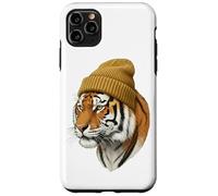 Custodia per iPhone 11 Pro Max Hipster Tigre in Giallo Beanie Animal Art