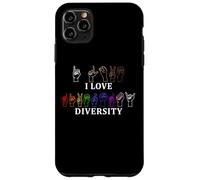 Custodia per iPhone 11 Pro Max I Love Diversity Linguaggio dei segni Inspirational Equality